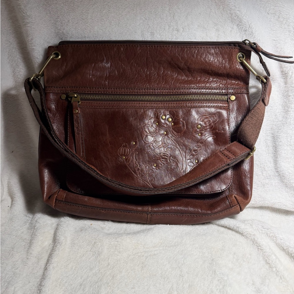 Fossil Rich Brown Leather Shoulder Bag